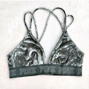 PINK Victoria's Secret Velvet Bralette in Green Velour Size Small Unpadded Strap